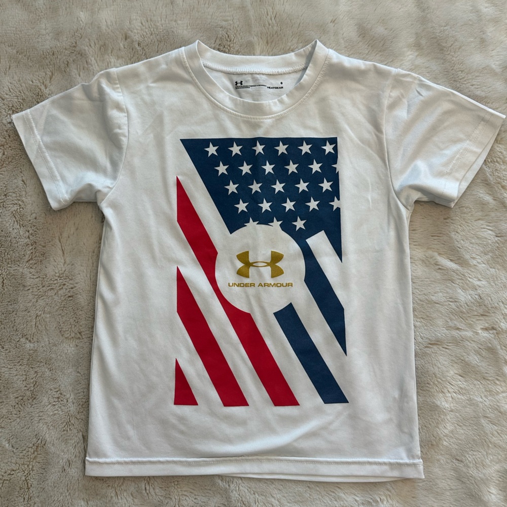 Under Armour Kids' Patriotic Graphic Tee in White, Blue, and Red